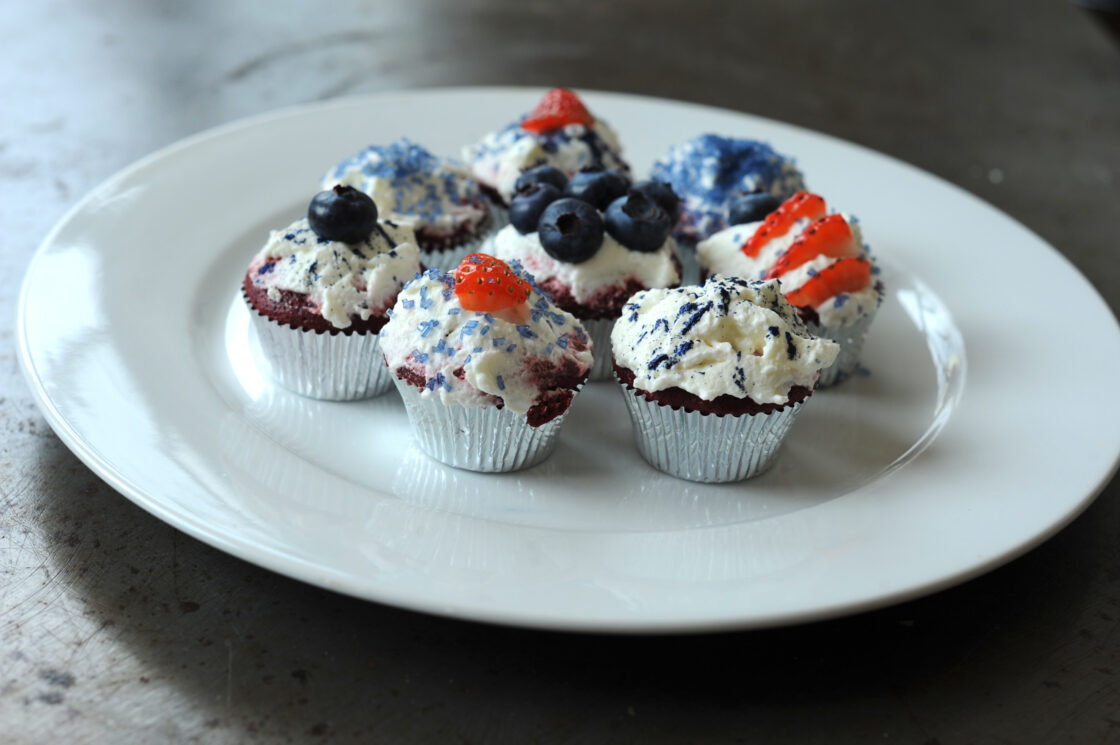 Image of mini cupcakes. red white and blue cupcakes for 4th of July