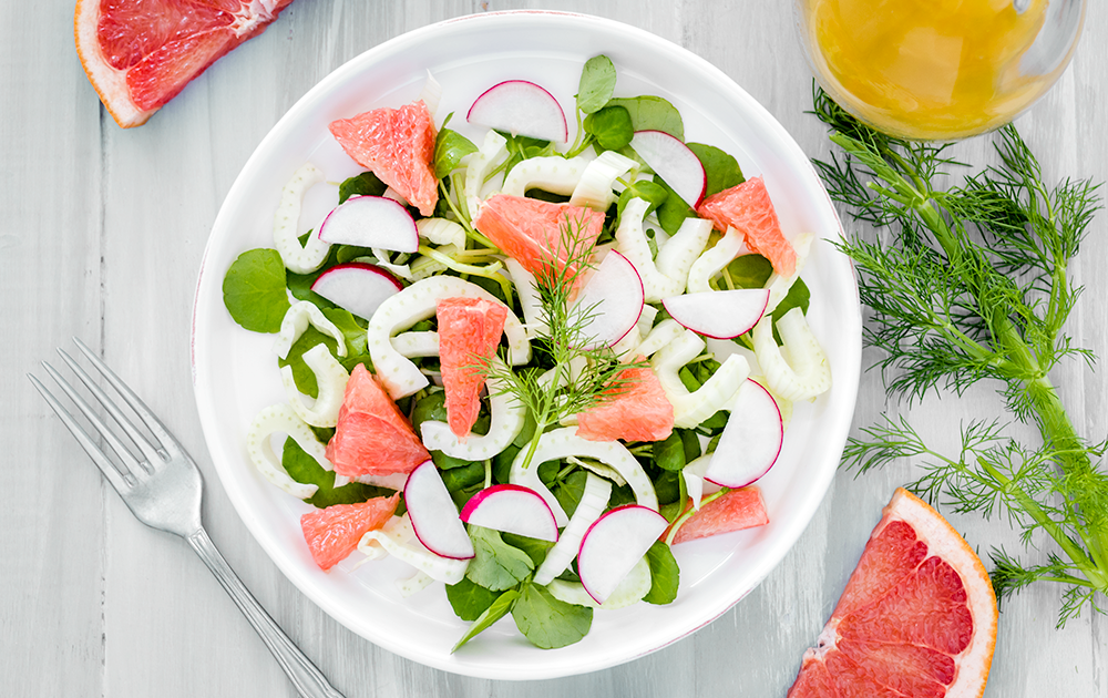 Vegan Fennel Salad with Grapefruit, Watercress, and Radishes