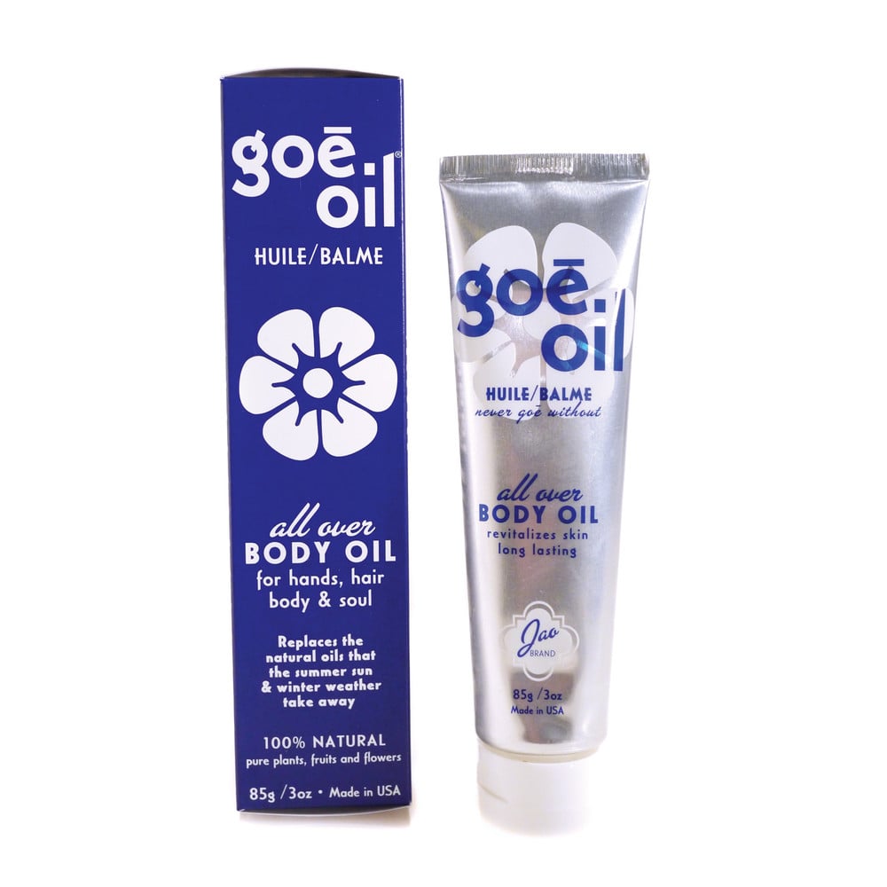 Image of a tube of goē oil next to its original box packaging, it's petroleum-free and a smell-good swap for Vaseline products.