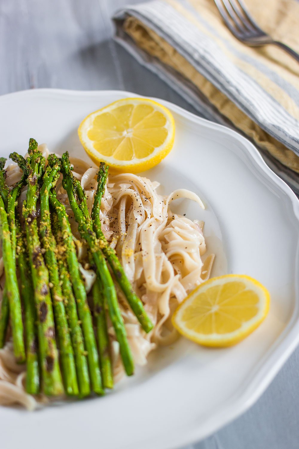 Grilled Asparagus Recipe with Lemon White Wine Fettuccine