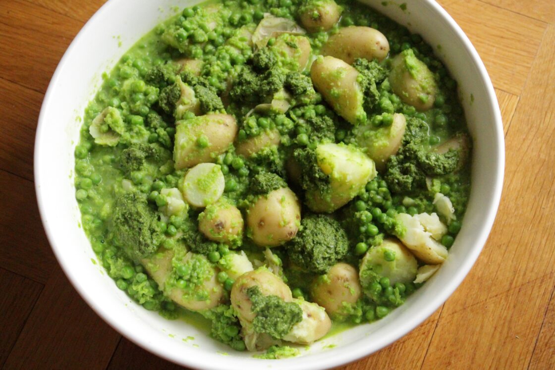 potato salad with peas and mint