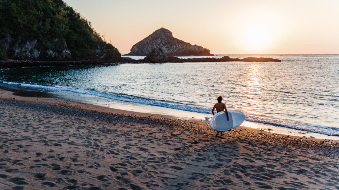 Sunset on the beach at Costa Careyes, Mexico.