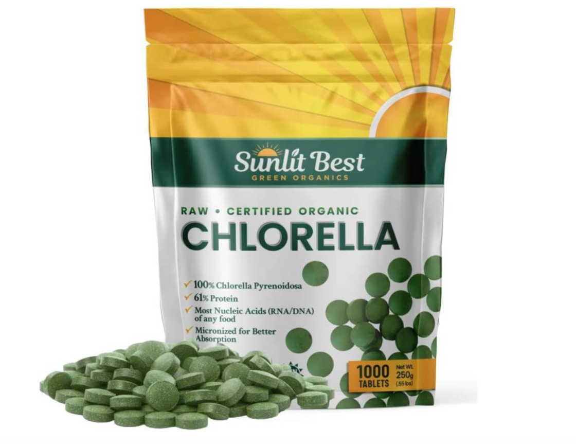 Sunlit Best Green Organics Chlorella tablets, certified organic.