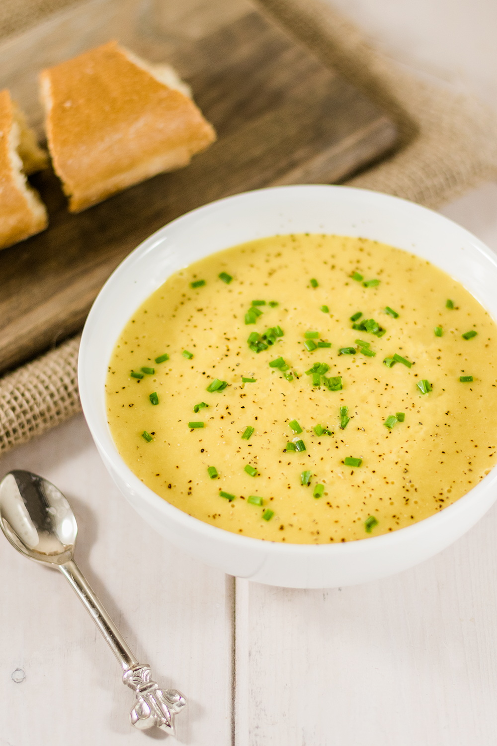 Cheesy Vegan Potato Soup Recipe with Chives