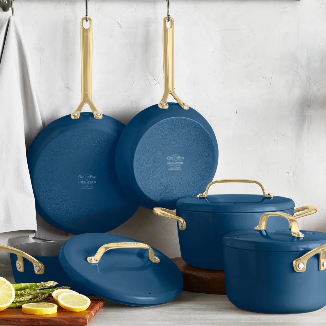 image of the best non-toxic cookware line by GreenPan, as chosen by Chef Laura Klein, the GP5 collection in Marine