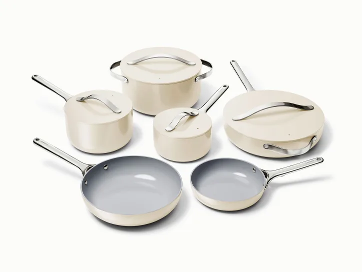 caraway cookware set with mini prep pans on organic authority