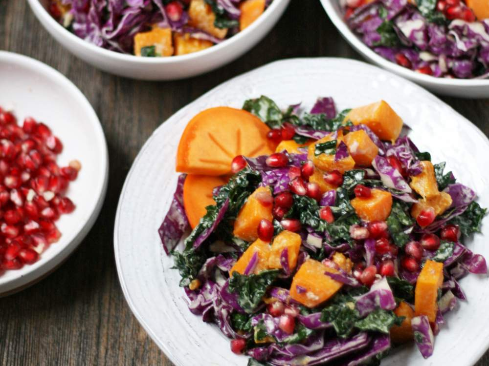 image of a colorful salad, how to cook cabbage in this Autumn Glow Salad Recipe